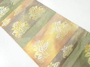 アンティーク　横段に草花模様織出し袋帯（材料）